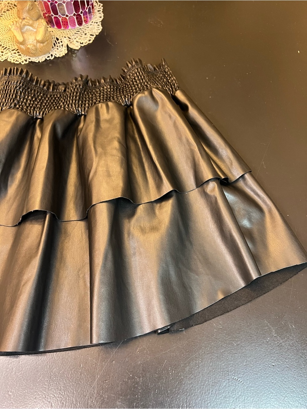 Whiteroom + Cactus NWOT Black Faux Leather Ruffle Tiered Mini Skirt Sz XL PullOn - Picture 3 of 11